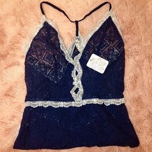 💥NWT Free People blue white lace bodysuit💥